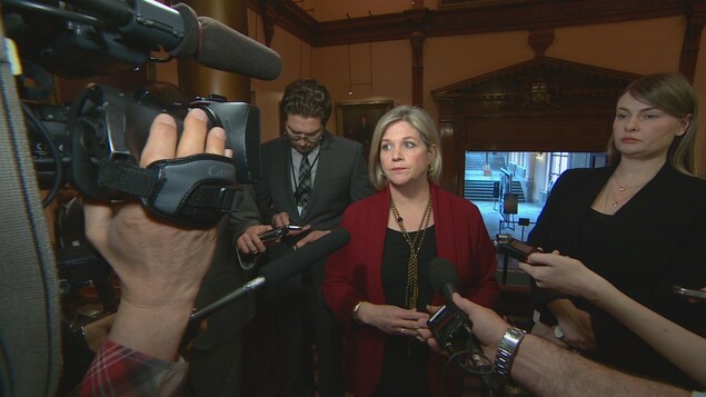 La chef du NPD, Andrea Horwath réagit à l'annonce du gouvernement, en point de presse. La chef du NPD, Andrea Horwath réagit à l'annonce du gouvernement, en point de presse.