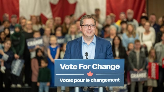 Conservative MP Andrew Scheer speaks at a media event in Saskatoon on April 25.