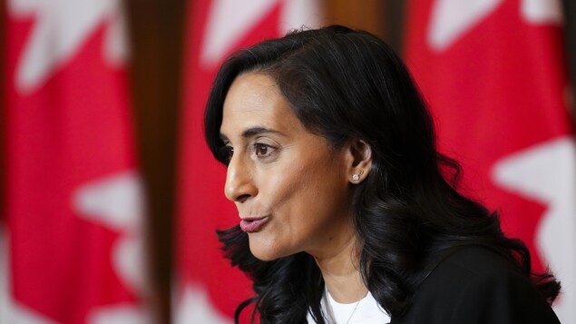 La ministre de la Défense Anita Anand lors d'une conférence de presse à Ottawa le 27 septembre 2022. 