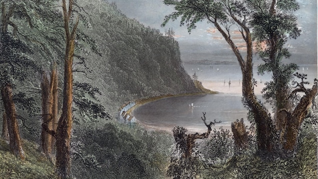 L'anse au Foulon et le cap Diamant vus par Bartlett en 1833.