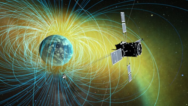 Un satellite japonais tourne en orbite autour de la Terre. Un satellite japonais tourne en orbite autour de la Terre.