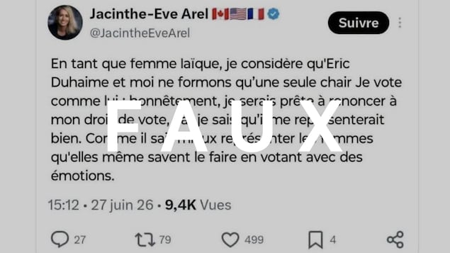 Non, Jacinthe-Eve Arel n’a pas dit vouloir céder son droit de vote à Éric Duhaime