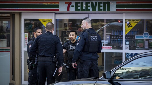 Vancouver police on the scene of what they were calling 'a violent incident' near Robson and Hamilton streets on Wednesday. 