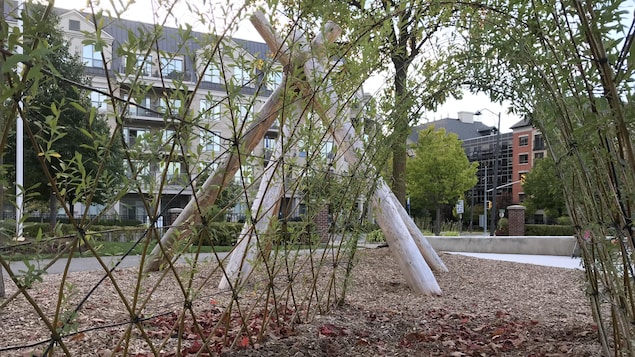 Un jardin sensoriel est emménagé. Les gens peuvent traverser un petit passage de terre entouré de verdure. Un jardin sensoriel est emménagé. Les gens peuvent traverser un petit passage de terre entouré de verdure.