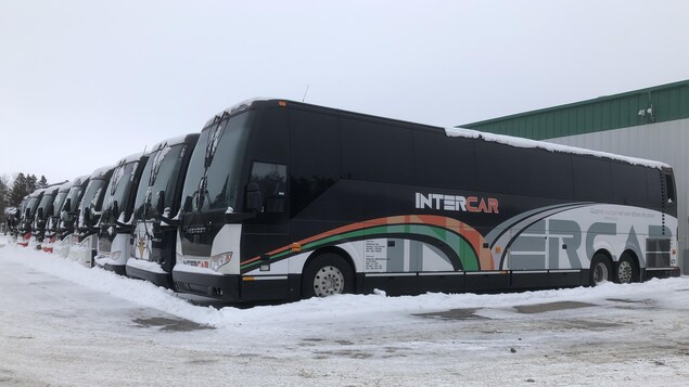 Des autobus d'Intercar stationnés.