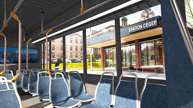 L'intérieur d'un autobus.