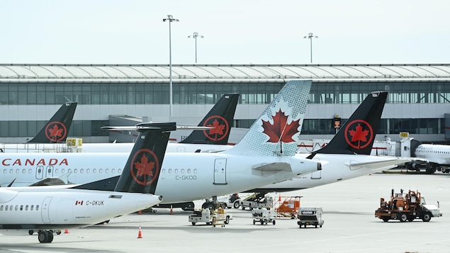 Des avions d'Air Canada sont posés au sol.