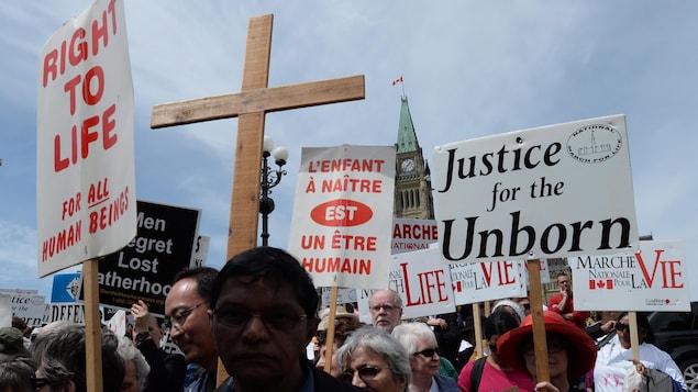 Des gens participent à la « Marche pour la vie » sur la colline parlementaire à Ottawa, le jeudi 8 mai 2014.