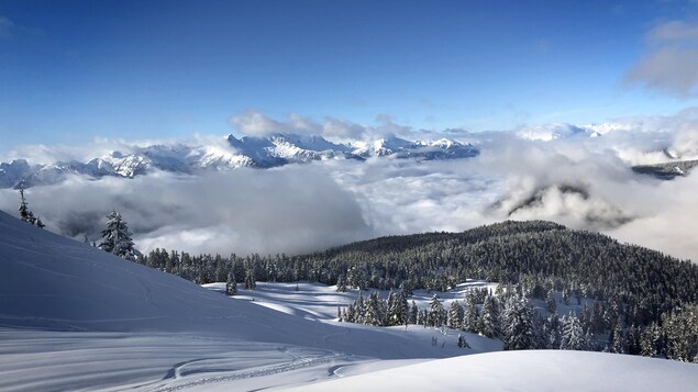 Des montagnes enneigées.