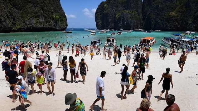 De nombreux touristes sur la plage Maya, en Thaïlande