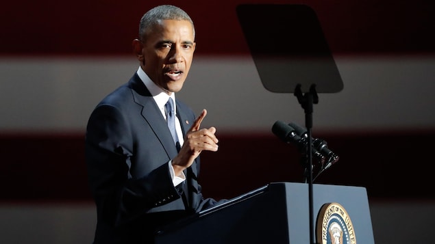 Barack Obama lors de son discours d'adieu aux Américains à Chicago, en Illinois