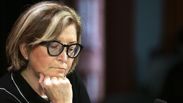 La Dre Barbara Yaffe, médecin hygiéniste en chef adjointe de l'Ontario, regarde ses notes pendant une conférence de presse.