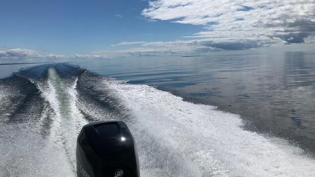 Un bateau se déplace sur un lac.