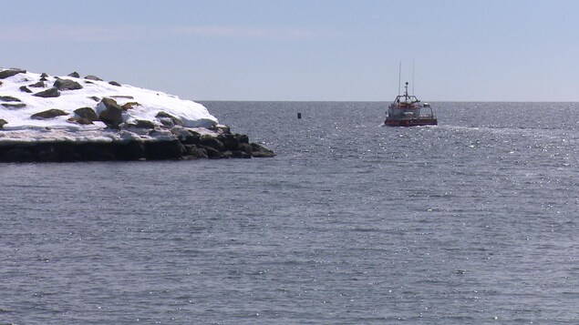 Bateau de pêche au hareng quittant le port