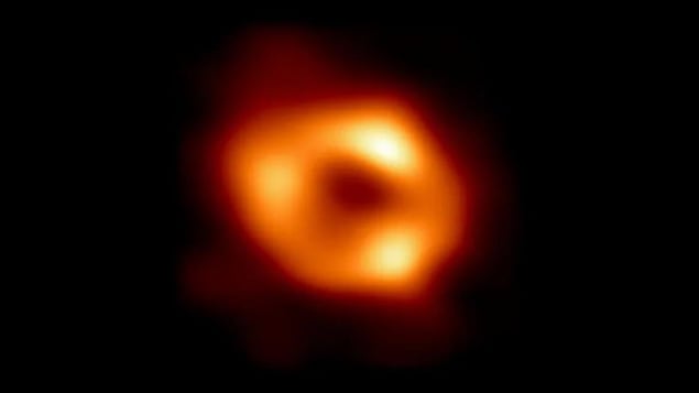 天文学家使用事件视界望远镜 (EHT) 拍摄了银河系超大质量黑洞的第一张图像，名为人马座 A*。
