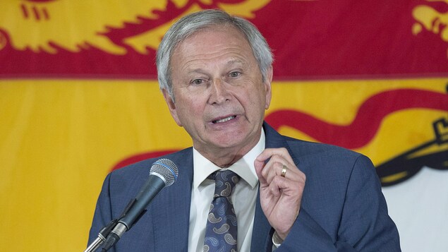 Le chef des progressistes-conservateurs du Nouveau-Brunswick, Blaine Higgs, s’adresse à ses partisans dans les locaux du parti à Quispamsis, le 24 septembre 2018.