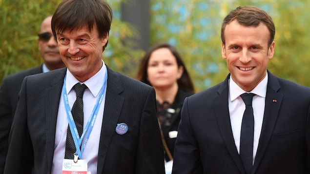 Le ministre français de la Transition écologique et solidaire, Nicolas Hulot, et le président français, Emmanuel Macron, à la COP23.
