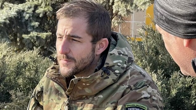 Brandon Mitchell, originally from Miramichi, N.B., talks about what he's seen as a volunteer medic on the front lines of war in Ukraine, where he's been helping people near Bakhmut in the eastern Donbas region. (Stephanie Jenzer/CBC)