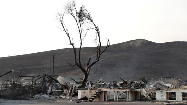 Des restes de maisons détruites par le feu Des restes de maisons détruites par le feu
