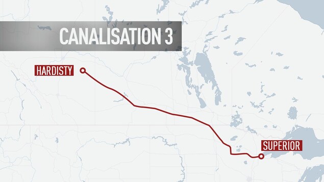 Le tracé de la canalisation 3 de l'entreprise Enbridge. Le tracé de la canalisation 3 de l'entreprise Enbridge.