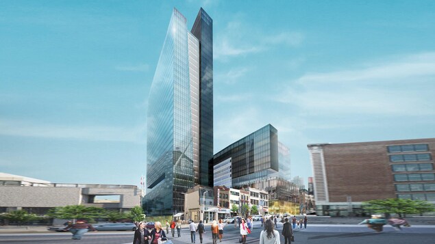 Le projet de la firme Canderel et du Fonds de solidarité FTQ prévoit la construction de deux tours de bureaux sur le site de l'ancien Spectrum. Le projet de la firme Canderel et du Fonds de solidarité FTQ prévoit la construction de deux tours de bureaux sur le site de l'ancien Spectrum.