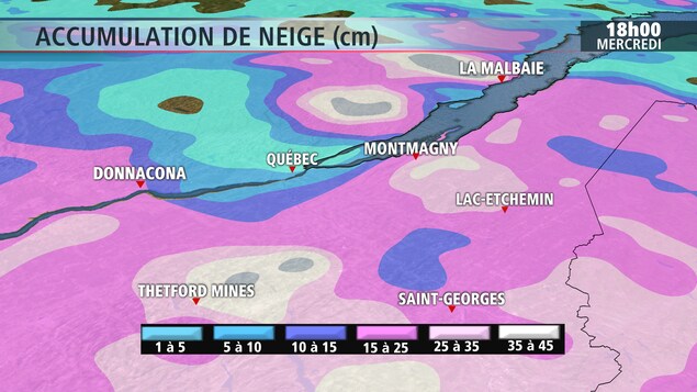Une carte des accumulations de neige prévues Une carte des accumulations de neige prévues