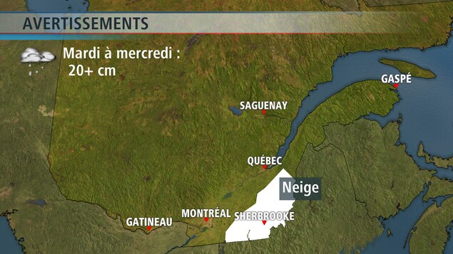 Une carte des zones touchées par un avertissement de chute de neige du 12 mars 2018 Une carte des zones touchées par un avertissement de chute de neige du 12 mars 2018