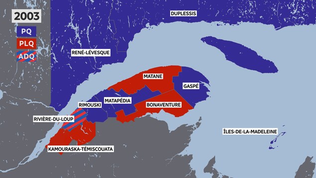 Carte des circonscriptions de l'Est lors des élections de 2003.
