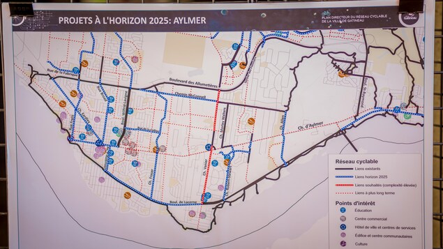 Une carte des pistes cyclables projetées dans le secteur d'Aylmer. Une carte des pistes cyclables projetées dans le secteur d'Aylmer.