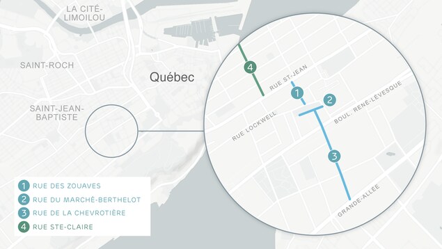 Les rues du Marché-Berthelot, des Zouaves et De La Chevrotière deviendront des rues partagées. Les rues du Marché-Berthelot, des Zouaves et De La Chevrotière deviendront des rues partagées.