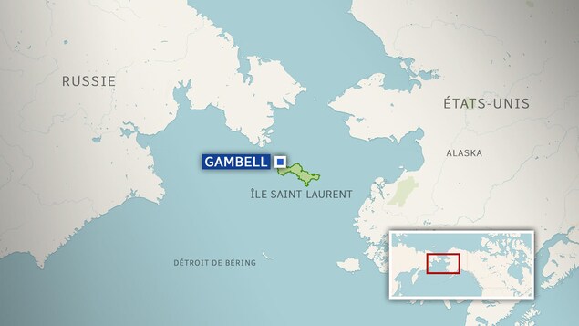 Une carte montrant l'emplacement de Gambell, située sur l'île Saint-Laurent, aux États-Unis.