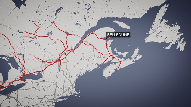 Carte des chemins de fer du Canadien National au Québec et au Nouveau-Brunswick. Carte des chemins de fer du Canadien National au Québec et au Nouveau-Brunswick.