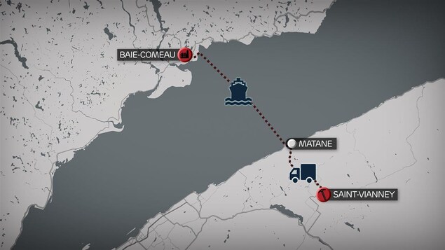 Le projet ultime des Métaux canadiens inc. consiste à transporter la silice de Saint-Vianney vers Matane par camion, avant de la transborder sur un navire vers Baie-Comeau, où elle serait ensuite transformée. Le projet ultime des Métaux canadiens inc. consiste à transporter la silice de Saint-Vianney vers Matane par camion, avant de la transborder sur un navire vers Baie-Comeau, où elle serait ensuite transformée.