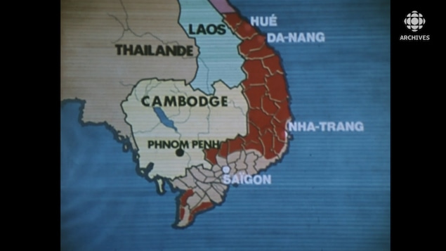 Carte de l'Asie du Sud-Est qui montre les territoires occupés par les forces communistes au Sud Vietnam