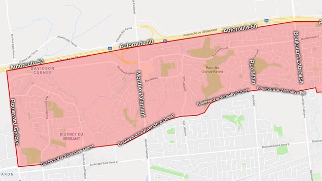 Une carte montre la zone visée par l'avis. Une carte montre la zone visée par l'avis.
