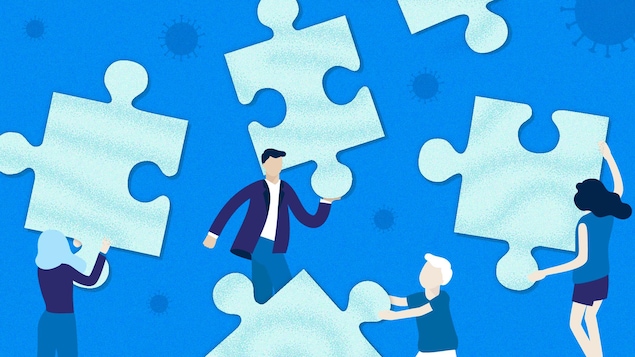 Illustration abstraite de personnes qui tiennent des morceaux de casse-tête.
