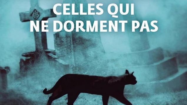 Couverture de livre montrant un chat noir sur des tombes. 