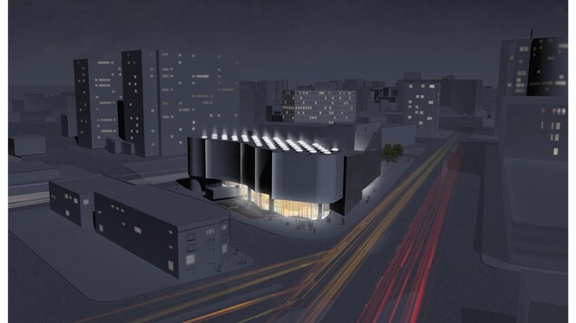 Projection du nouveau Centre d'art inuit la nuit Projection du nouveau Centre d'art inuit la nuit