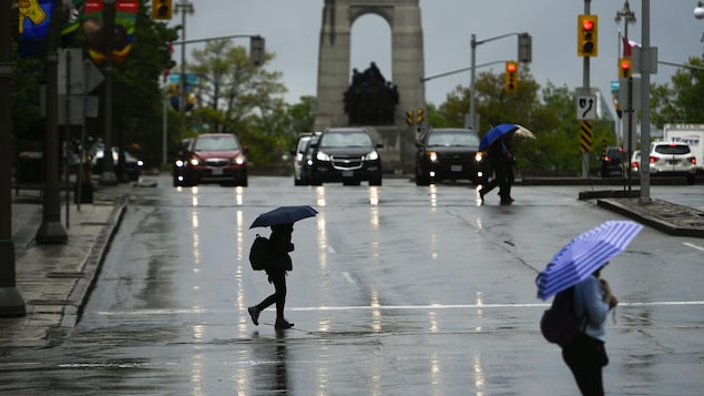 La rue Elgin lors d'une journée pluvieuse à Ottawa.