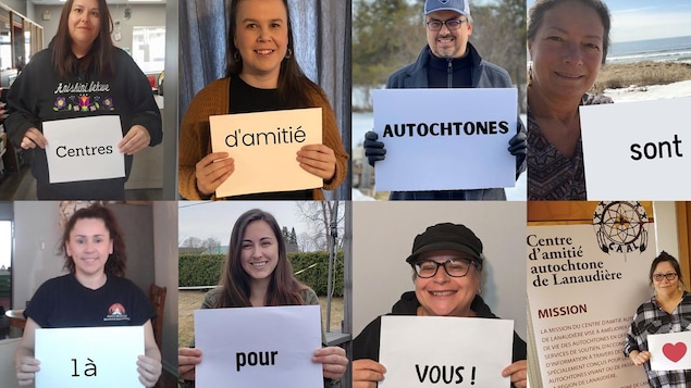 Montage photo du Regroupement des centres d'amitié autochtones du Québec visant à rappeler aux Autochtones en milieu urbain de ne pas hésiter à demander de l'aide.