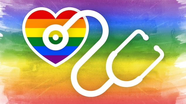 Le dessin d'un coeur aux couleurs de l'arc-en-ciel examiné par un stéthoscope