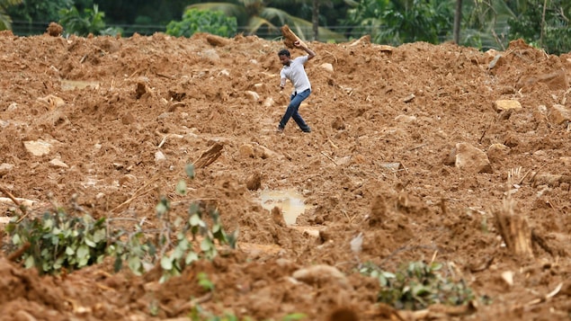Un homme tente de traverser les débris laissés par un glissement de terrain au Sri Lanka. Un homme tente de traverser les débris laissés par un glissement de terrain au Sri Lanka.