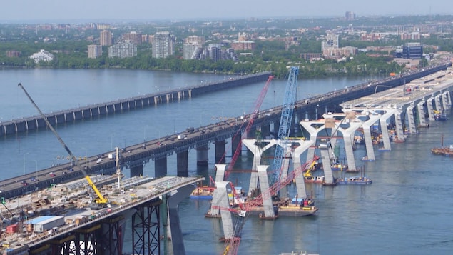 Vue aérienne du chantier du nouveau pont Champlain