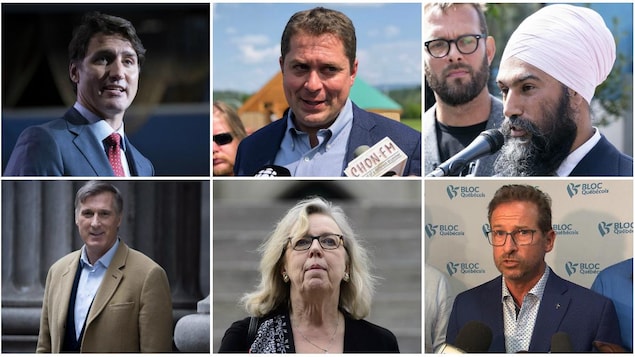 Les chefs des six principaux partis politiques au Canada.