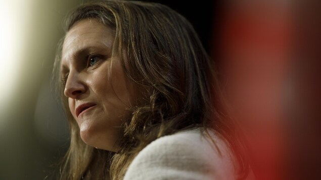 Deputy Prime Minister and Finance Minister Chrystia Freeland addresses a crowd at the Empire Club of Canada in Toronto on June 16, 2022. Federal officials warn Canada can't afford to go toe-to-toe with the U.S. on tax credits meant to boost investment. (The Canadian Press)