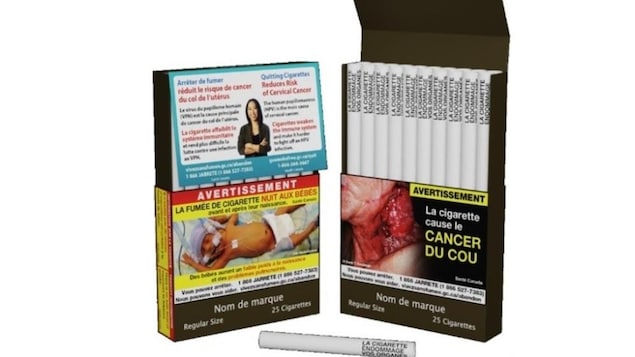 Photographie d'un paquet de cigarette avec avertissement.
