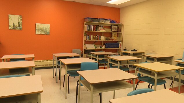 Une salle de classe vide.