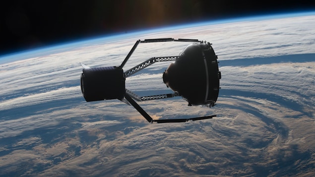 Image montrant ClearSpace-1 saisissant un débris spatial pour le redescendre vers la Terre.