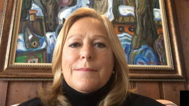 Sylvie Cloutier en entrevue devant un ordinateur.