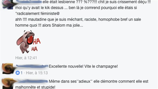 Exemple de commentaires suscités par l'annonce de Judith Lussier Exemple de commentaires suscités par l'annonce de Judith Lussier